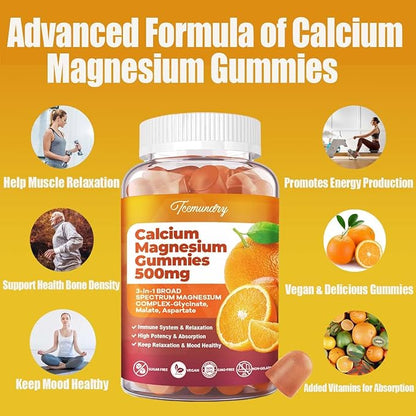 Calcium Magnesium Gummies High Absorption Calcium 600 mg 500 mg D3 & K2 for (120 Count)