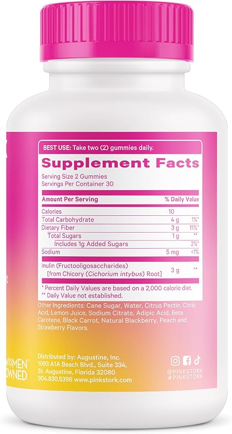 Pink Stork Prenatal Fiber Gummies for Women 3g Prebiotic 60 Vegan