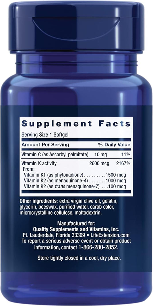 Life Extension Super K, vitamin K1, K2 mk-7, mk-7, vitamin K2 mk-4, mk-4, vitamin 3-month supply, 1 Daily, 90 softgels