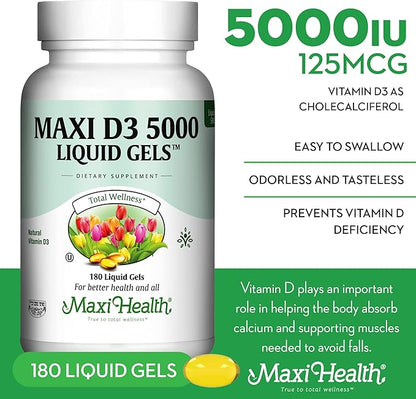 Vitamin D3 5000 IU Softgels 125 mcg D3 Vitamin 5000 IU 5000 IU 3 VIT (180 Count)