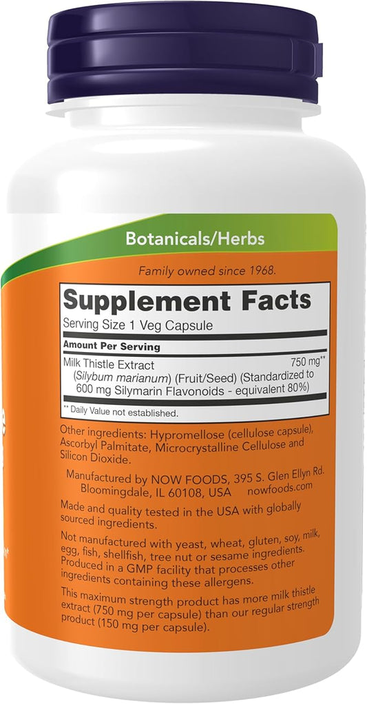 NOW Milk Thistle Extract 750 mg (600 mg), 90 Veg