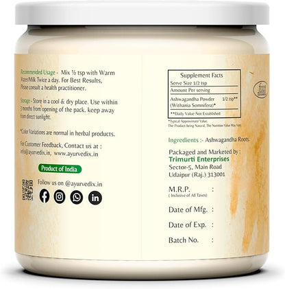 Organic Ashwagandha Root Powder 5.29oz Reusable 100% Raw