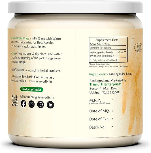 Organic Ashwagandha Root Powder 5.29oz Reusable 100% Raw