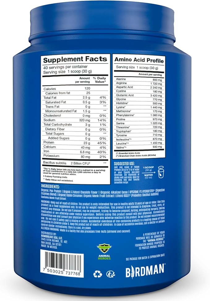 BIRDMAN Falcon Vegan Protein Powder Organic, 40 Servings 2.64lb