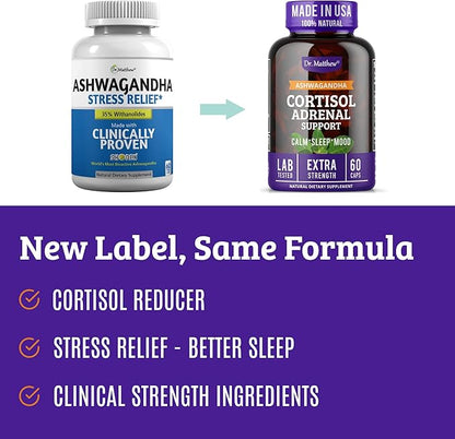 Dr. Matthew Cortisol Reducer & Adrenal Support Supplement with Ashwagandha, Rhodiola & Ginseng – A Detox Cocktail to Lower Cortisol & Support Relaxation, Calm & Restful Sleep