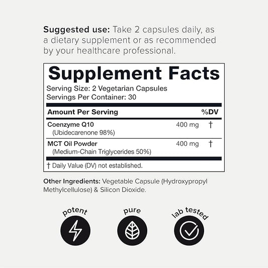 Ultra High Purity CoQ10 400mg 98% Purified CoQ10 Supplement Q10 -Bioavailable -60 Veggie
