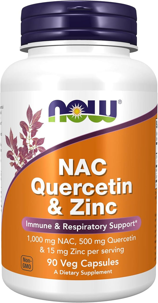 NOW Supplements, NAC Quercetin and Zinc, 1,000 mg 500 mg 15 mg 90 Veg