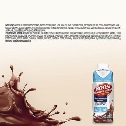 BOOST Glucose Control Ready to Drink Nutritional Drinks with Extra Nutrient Support Drink, Rich Chocolate, 8 Fl Oz, Pack of 24