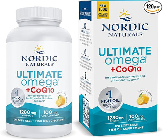 Nordic Naturals Ultimate Omega + CoQ10, Lemon 120 Soft 1280 mg Omega-3 + 100 mg CoQ10 - 60 Servings