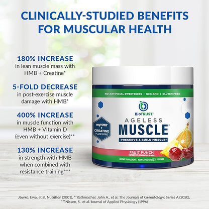 BioTrust Ageless Muscle Builder - Creatine HMB Powder with Vitamin D3 & Betaine - Build & Preserve Naturally Declining Muscle Mass & Strength - Fruit Punch, 30 Servings