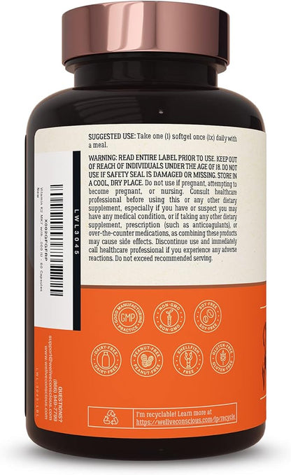Live Conscious Vitamin K2 MK7 D3 Supplement D3 5000 5000 IU (2-Pack)