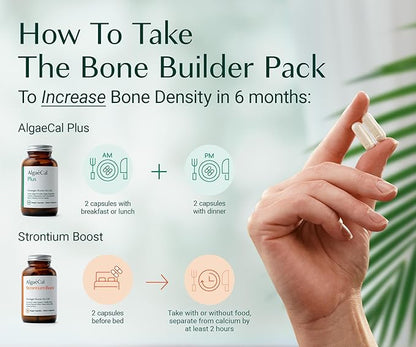 AlgaeCal - Bone Builder Pack for Bone Density Increase, Clinically Supported Plant Based Calcium Supplement & Strontium, Vitamins K2 (100mg), D3 (1600 IU), Magnesium & 16 nutrients for Bone Health