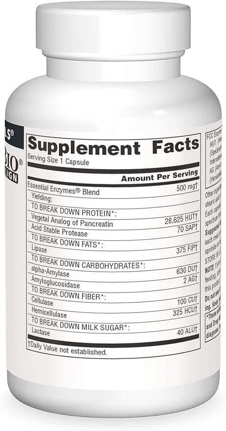 Source Naturals Essential Enzymes 500mg Bio-Aligned 120 Capsules