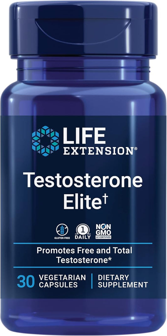 Life Extension Testosterone Elite – Testosterone Production Support Supplement for Men - with Luteolin, Pomegranate and Cacao Seed Extract – Gluten-Free, Non-GMO, Vegetarian – 30 Capsules