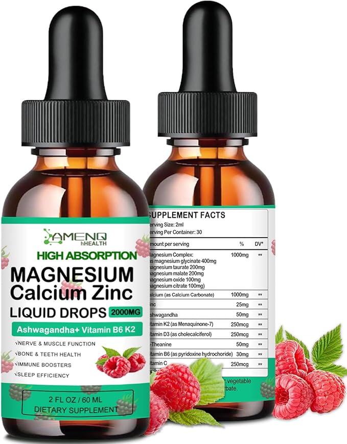 Calcium Magnesium Zinc D3 Supplement, Liquid 1000mg Magnesium 400mg with D3 K2 K2 C,