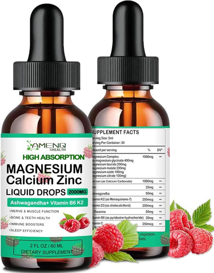 Calcium Magnesium Zinc D3 Supplement, Liquid 1000mg Magnesium 400mg with D3 K2 K2 C,