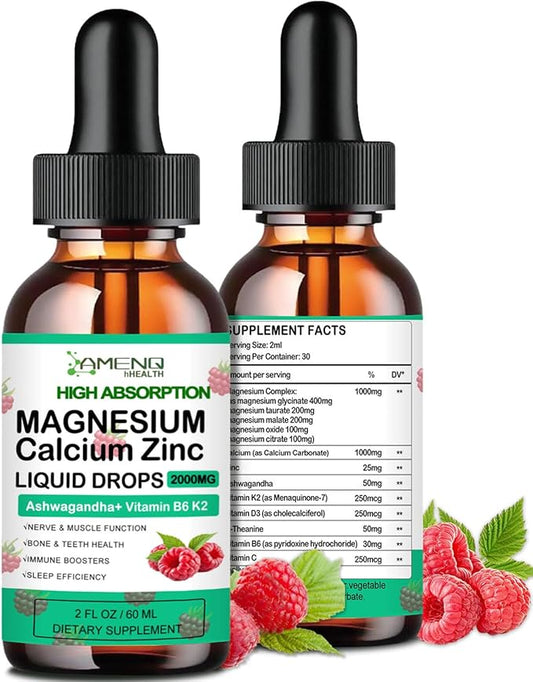 Calcium Magnesium Zinc D3 Supplement, Liquid 1000mg Magnesium 400mg with D3 K2 K2 C,