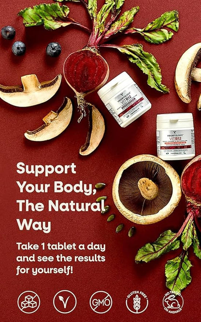 Vitamin B12 Supplements – Vegan B12 Vitamins for Energy Support – VIT B12 Vitamin Supplements for All Ages – Vitamin B12 1000 Mcg (60 Tabs)