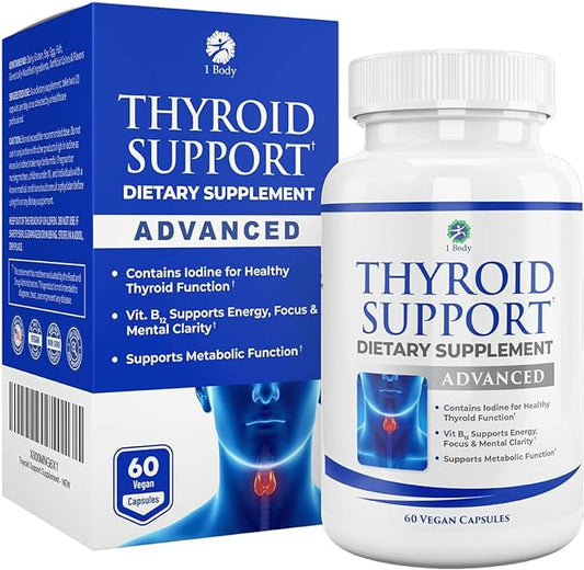 1 Body Thyroid Support Supplement with Iodine B12 Complex, 30 Day