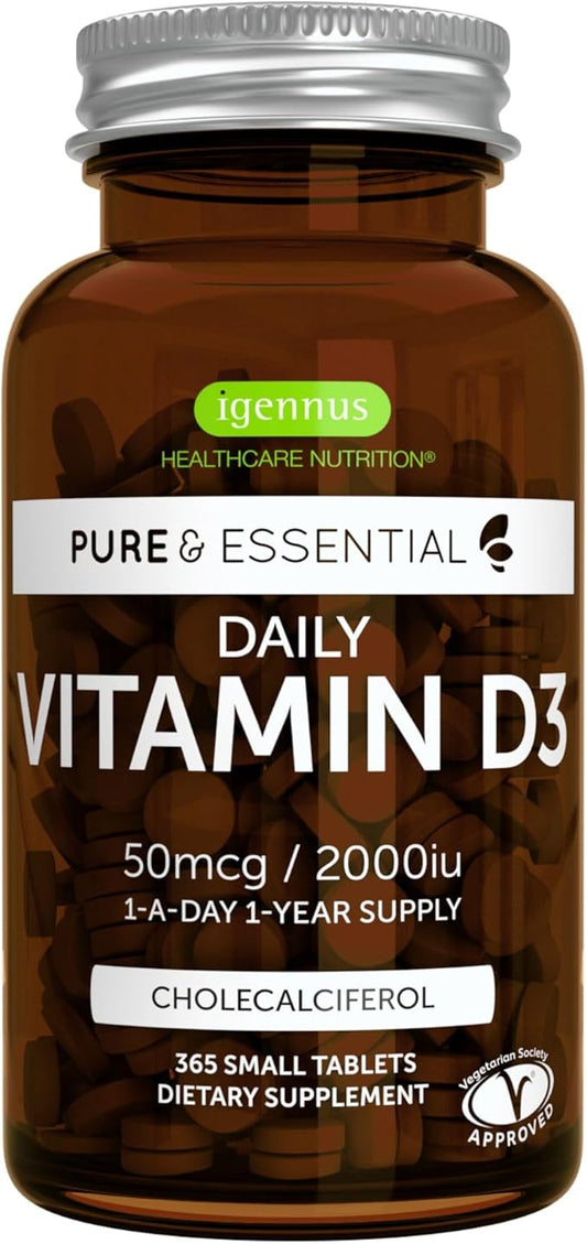 Pure & Essential Daily Vegetarian Vitamin D3 2000iu, 2000iu, Cholecalciferol, 365 Small 1-A-Day 1-Year 1-Year Supply,