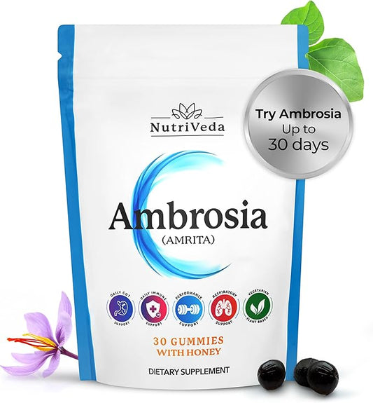 Ambrosia Amrita Gummies – Organic, Plant-Based, Natural Whole Foods Based, Complete Nutrition for All Ages, Honey-Flavored Gummies, 30 Count Pack
