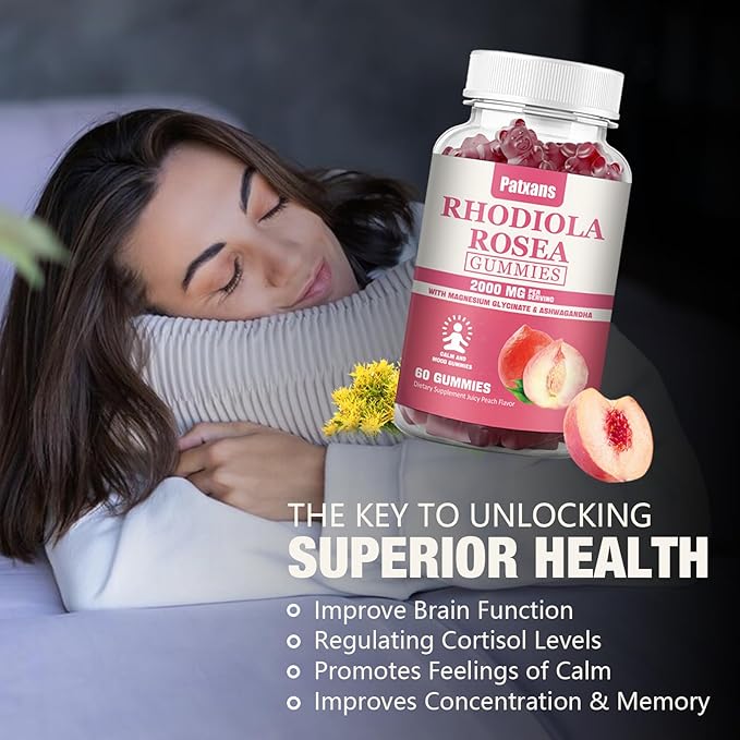 1 Pack 2000MG Sugar Free Rhodiola Rosea Gummies-Rhodiola Supplement ＆ Cortisol Reducer for Endurance, Mood ＆ Stress, Sleep ＆ Fatigue Relief Support, Non-GMO, 60 Tablets Vegetarian Chews