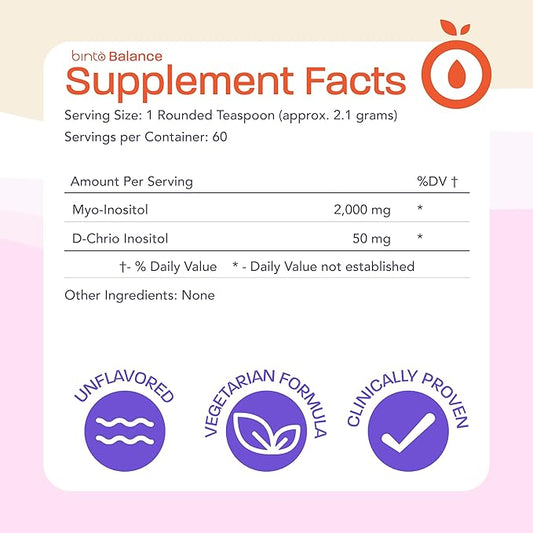 Binto Inositol Powder Mix | 60-Day Supply | 40:1 Ratio of Myo and D-Chiro Inositol | Hormone Balance and Ovulation Support | Preservative Free