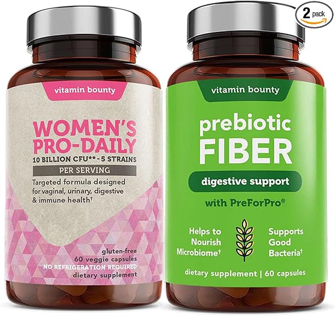 Vitamin Bounty Women's Probiotic & Prebiotic Bundle: Vaginal & Digestive Health Support, pH Balance with Cranberry, Ashwagandha, Delayed-Release Capsules