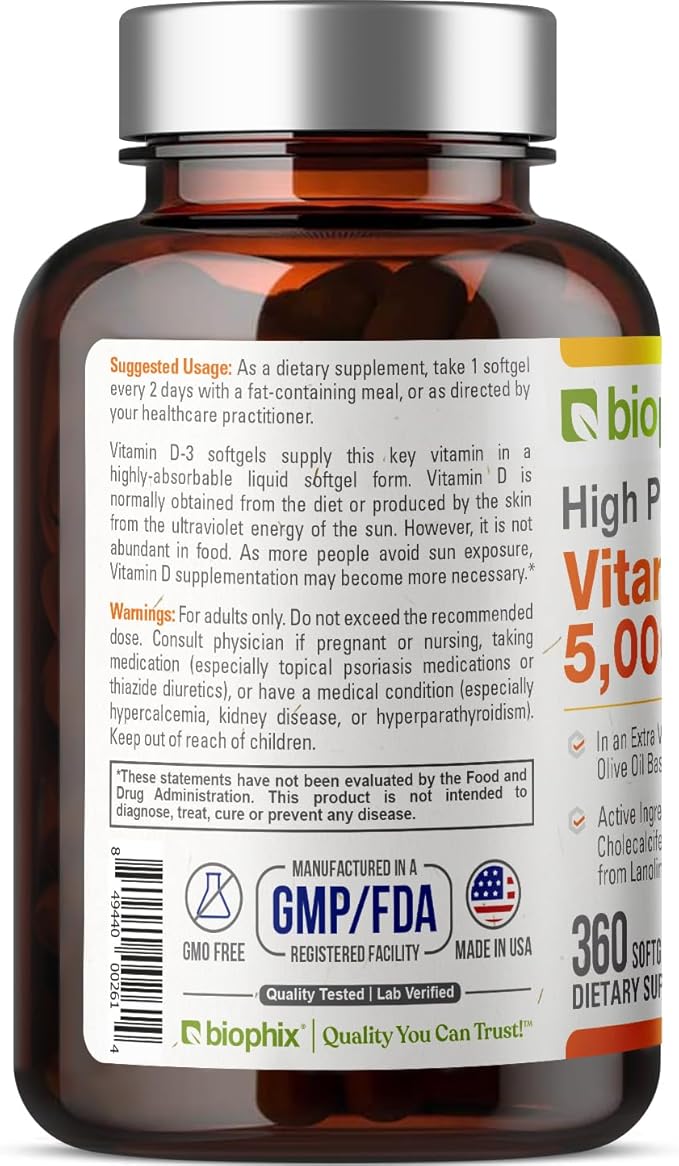 biophix Vitamin D-3 5000 IU 360 Softgels K2