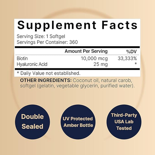 Biotin 10000mcg + Hyaluronic Acid 25mg 360 Coconut