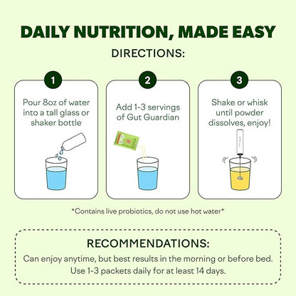 Feel Goods Gut Guardian, Prebiotic & Probiotic Powder, Sugar Free, Organic Fiber, Organic Herbs for Bloat, Gut Health Support, Digestive Health for Men & Women, Non GMO, Vegan | Lemon Ginger, 15 Count