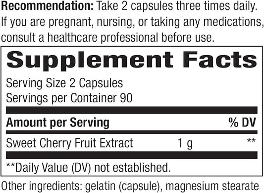 Nature's Way Cherry Fruit, Sweet Cherry Extract, Supports Antioxidant Pathways*, 1,000 mg Per Serving, 180 Capsules