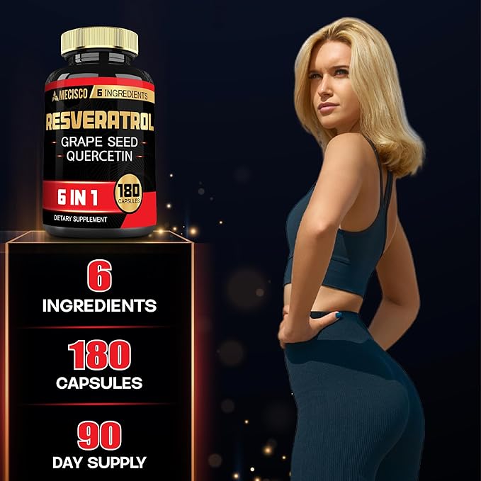 6in1 Trans Resveratrol Supplement with Grape 1000mg Organic 180 Capsules