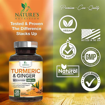 Turmeric Curcumin with BioPerine Black Pepper 95% Standardized 2600mg for 120 Capsules