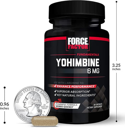 Force Factor Yohimbine Supplement for Men, Yohimbe Bark Extract with Superior Absorption to Enhance Performance, 6mg Yohimbine Bark Pills with Key Natural Ingredients, 90 Capsules (3-Pack)