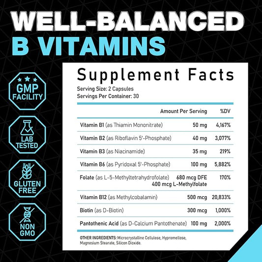 Super B Complex, 8 Bioactive B B12, P-5-P P-5-P (Vitamin B6), D-Biotin, 60 Vegan