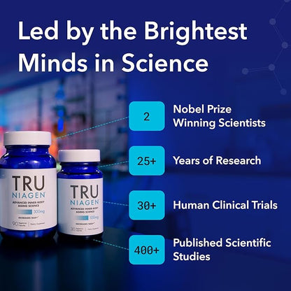 TRU NIAGEN Patented NAD Supplement for Anti Aging and Cell Regeneration, 300 mg Niagen, 30 Servings | Supports Cellular Energy, Brain, Muscle | Nicotinamide Riboside (NR) Take 1 Daily | 1 Bottle