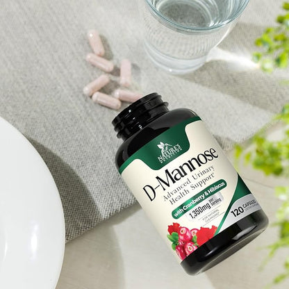 DMannose Pills with Cranberry 1350mg Advanced Formula - Effective Natural Bladder, Urinary Tract Health Support, Flush Impurities - D Mannose Supplements for Women & Men, Non-GMO, Vegan - 120 Capsules