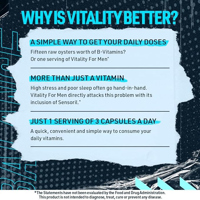 Blue Star Nutraceuticals Vitality for Men - Multivitamin & Mineral Formula for Men who Workout, w/Ashwagandha and B-Vitamins - Energy You’ll Notice - 90 Veggie Capsules