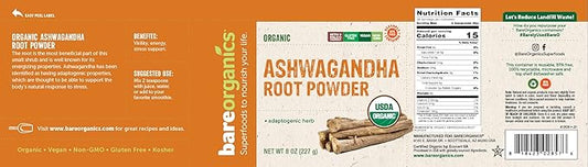 BareOrganics Ashwagandha Root Powder, 8 Oz