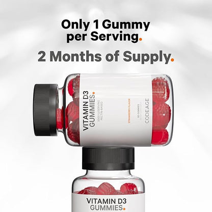 Codeage Vitamin D3 Gummy Vitamins, Vitamin D3 5000 5000 IU 125 mcg, 120 Count
