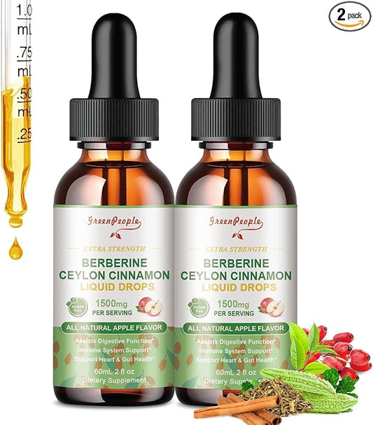 (2 Pack) Berberine Liquid Supplement 1500mg with 150mg, Zinc 4 fl