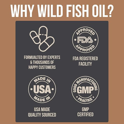 Wild Foods Fish Oil Omega 3 Supplements | 1600 mg | Highly-Potent: DPA, DHA, EPA | Burpless, Odorless, Non-GMO, Gluten Free | For Brain & Heart Health, Joint Support | 60 Capsules (1 pk) | 30 Servings