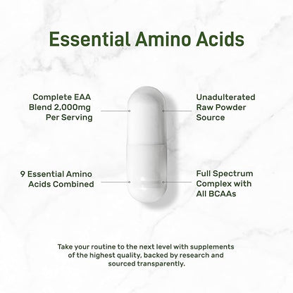 Essential Amino Acids (EAA) 2000mg Per Serving, 300 Capsules – Unflavored - 9 in 1, All BCAAs (Branched-Chain Aminos) – Lean Muscle Support & Natural Pre Workout Supplement