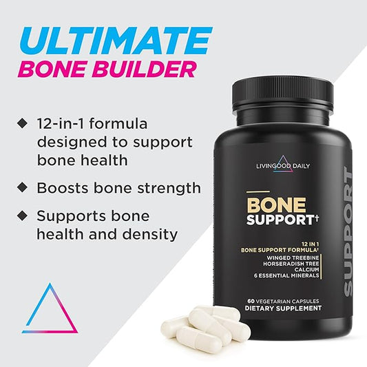 Livingood Daily Calcium Supplement for Women and Men, Bone Support with Vitamin C, Vitamin D3 K2, Magnesium, Zinc, Calcium, Vegetarian Capsules, Non GMO, Gluten Free, 60 Count