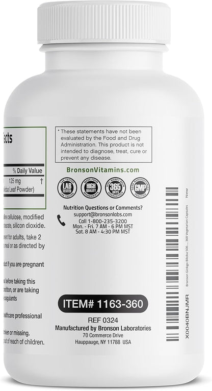 Bronson Ginkgo Biloba Extra Supports Brain 360 Vegetarian