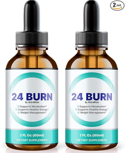 (2 Pack) 24 Burn Drops, All-Natural 24Burn Liquid (60 Servings)