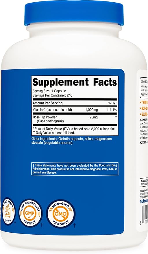 Nutricost Vitamin C with Rose Hips 1025mg, 240 240 Capsules 1,000mg, Rose 25mg, Premium,
