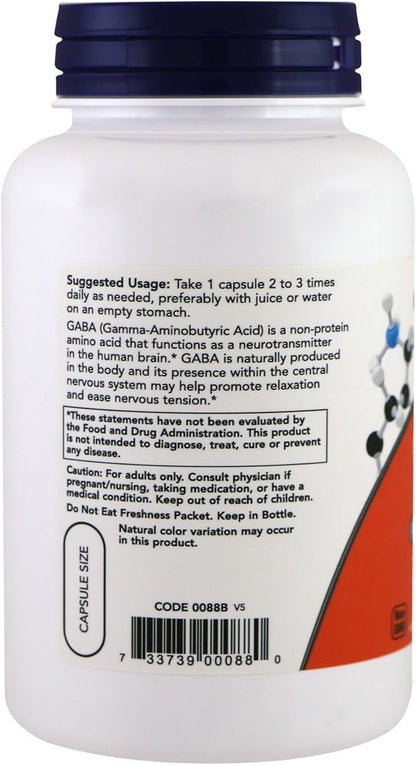 NOW Supplements, GABA (Gamma-Aminobutyric Acid) 500 B-6, Natural 200 Veg
