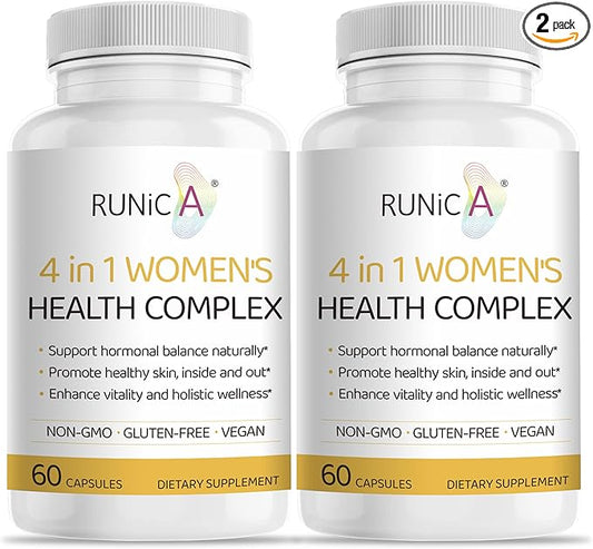 Women's 4-in-1 Natural Hormonal Balance & Skin Health Supplement - Rose Hip, Soy Isoflavones, Evening Primrose & Pueraria Mirifica Extract - 60 Gluten-Free Vegan Capsules - 2 Pack